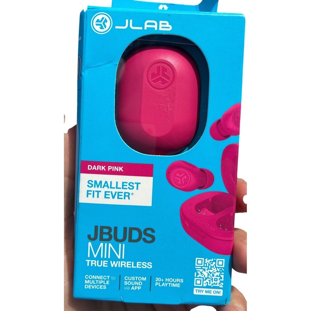 JLab JBuds Mini True Wireless Earbuds Dark Pink Smallest Fit Ever NEW IN BOX - Picture 2 of 9